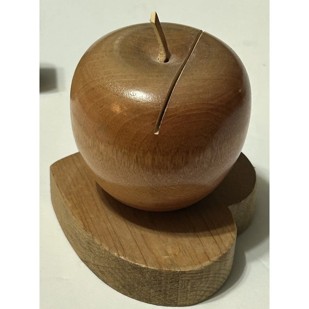 Vintage Wooden Apple Pencil Letter Holder Set Heart Base Teacher Gift Office